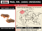 PAD, RR. (ASK) (NISSHIN) OEM 43105-MA3-007 diagram #4 from 1982 HONDA GL1100 | Old Bike Barn