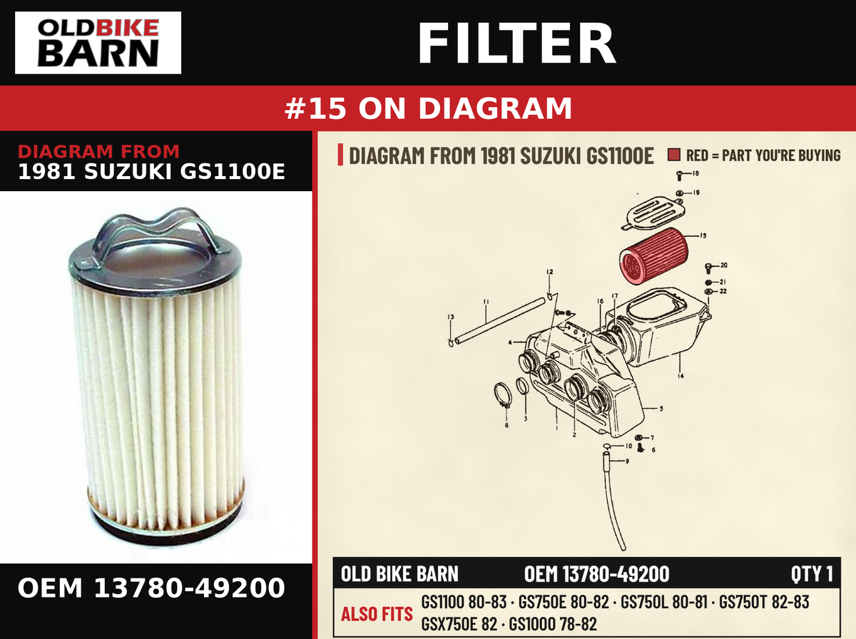 FILTER OEM 13780-49200 diagram #15 from 1981 SUZUKI GS1100E | Old Bike Barn