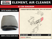 ELEMENT, AIR CLEANER OEM 17213-329-010 diagram #3 from 1975 HONDA XL250 | Old Bike Barn