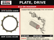 PLATE, DRIVE OEM 21441-45100 diagram #12 from 1979 SUZUKI GS850 | Old Bike Barn