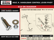 BOLT, R. HANDLEBAR CONTROL LEVER PIVOT OEM 90114-422-000 diagram #14 from 1980 HONDA CB400T | Old Bike Barn