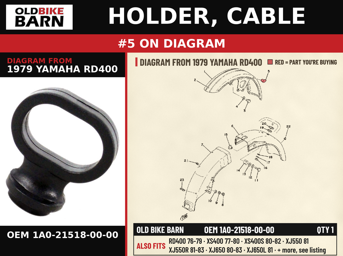 HOLDER, CABLE OEM 1A0-21518-00-00 diagram #5 from 1979 YAMAHA RD400 | Old Bike Barn
