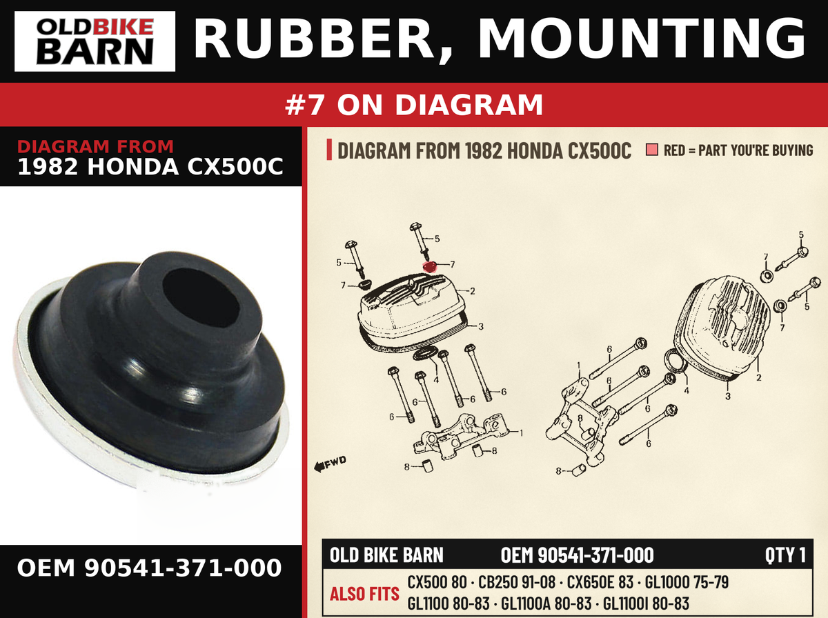 RUBBER, MOUNTING OEM 90541-371-000 diagram #7 from 1982 HONDA CX500C | Old Bike Barn