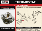 THERMOSTAT OEM 19300-611-005 diagram #1 from 1975 HONDA GL1000 | Old Bike Barn
