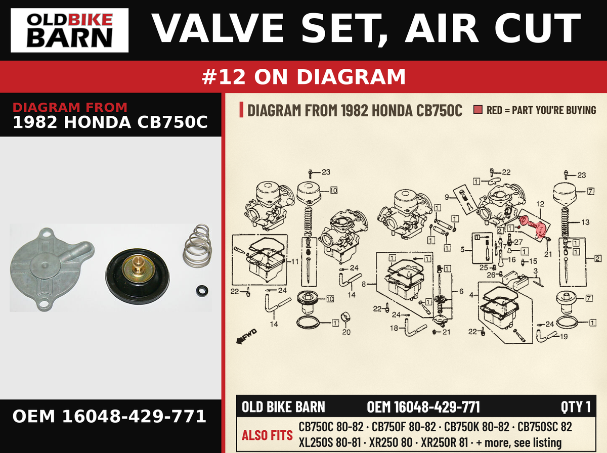 VALVE SET, AIR CUT OEM 16048-429-771 diagram #12 from 1982 HONDA CB750C | Old Bike Barn