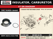 INSULATOR, CARBURETOR OEM 16211-413-750 diagram #7 from 1981 HONDA CB400T | Old Bike Barn
