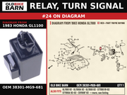 RELAY, TURN SIGNAL OEM 38301-MG9-681 diagram #24 from 1983 HONDA GL1100 | Old Bike Barn