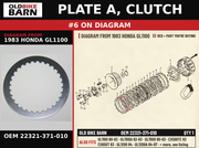 PLATE A, CLUTCH OEM 22321-371-010 diagram #6 from 1983 HONDA GL1100 | Old Bike Barn