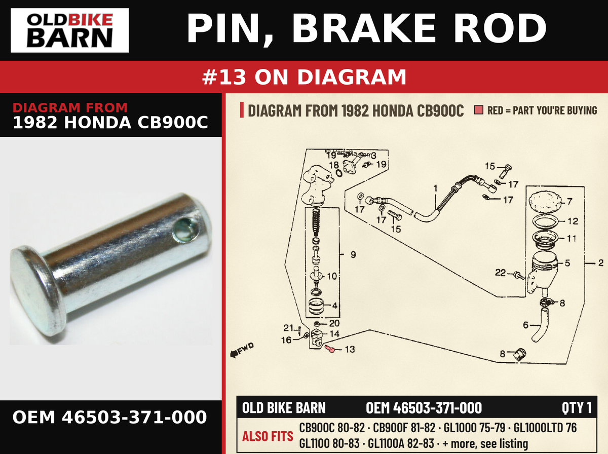 PIN, BRAKE ROD OEM 46503-371-000 diagram #13 from 1982 HONDA CB900C | Old Bike Barn