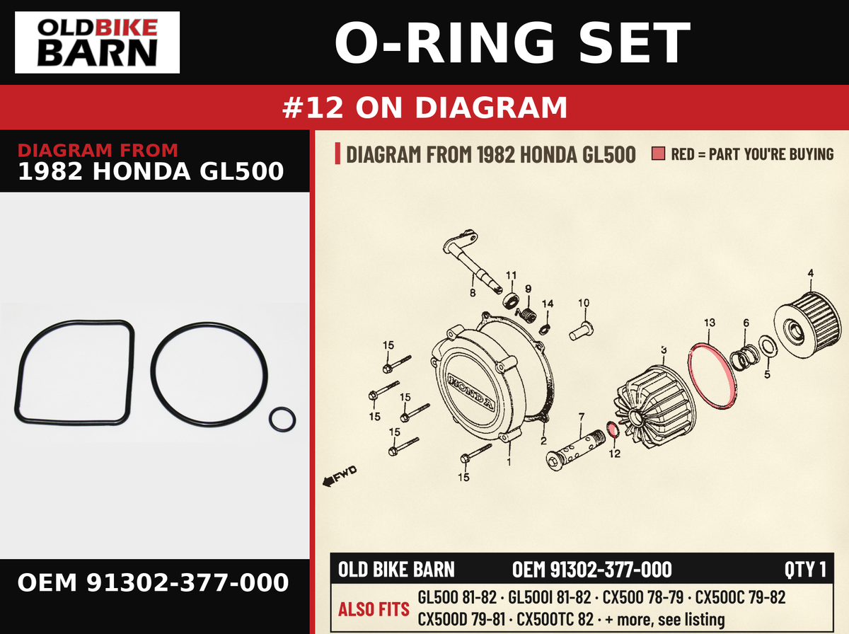 O-RING SET OEM 91302-377-000 diagram #12 from 1982 HONDA GL500 | Old Bike Barn