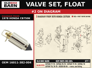 VALVE SET, FLOAT OEM 16011-382-004 diagram #2 from 1978 HONDA CB750K | Old Bike Barn