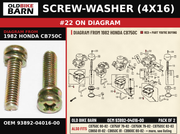 SCREW-WASHER (4X16) OEM 93892-04016-00 diagram #22 from 1982 HONDA CB750C | Old Bike Barn