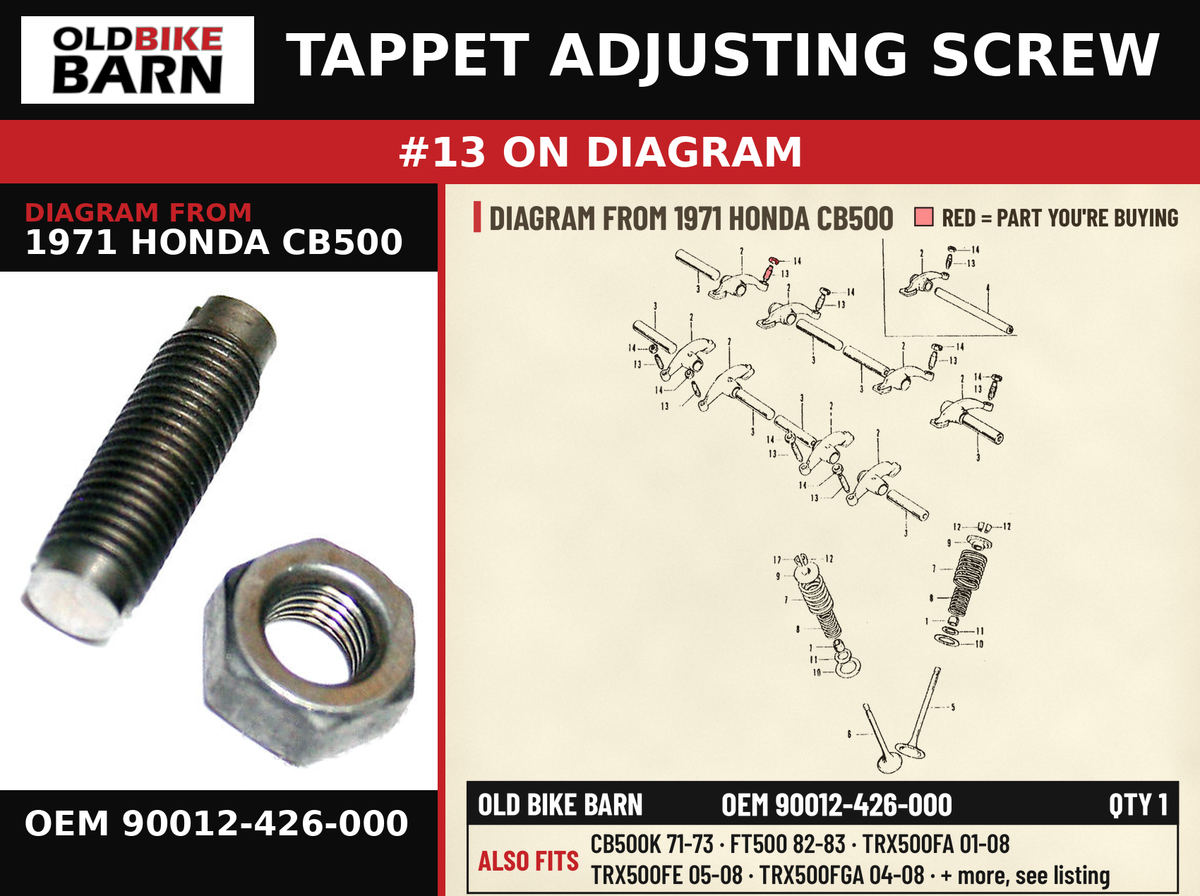 TAPPET ADJUSTING SCREW OEM 90012-426-000 diagram #13 from 1971 HONDA CB500 | Old Bike Barn