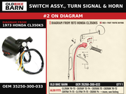 SWITCH ASSY., TURN SIGNAL & HORN OEM 35250-300-033 diagram #2 from 1973 HONDA CL350K5 | Old Bike Barn