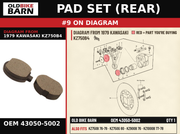 PAD SET (REAR) OEM 43050-5002 diagram #9 from 1979 KAWASAKI KZ750B4 | Old Bike Barn