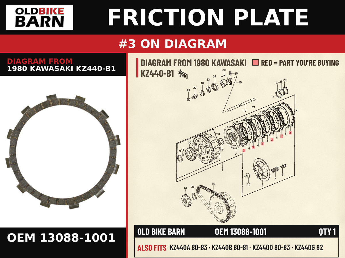 FRICTION PLATE OEM 13088-1001 diagram #3 from 1980 KAWASAKI KZ440-B1 | Old Bike Barn