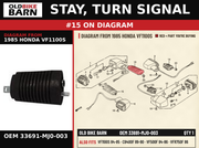 STAY, TURN SIGNAL OEM 33691-MJ0-003 diagram #15 from 1985 HONDA VF1100S | Old Bike Barn