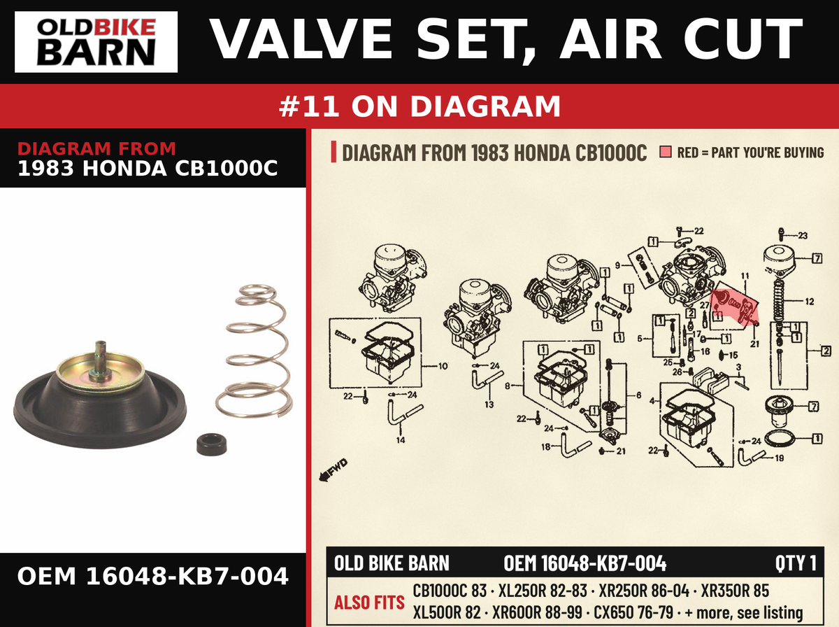 VALVE SET, AIR CUT OEM 16048-KB7-004 diagram #11 from 1983 HONDA CB1000C | Old Bike Barn