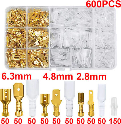 Universal motorcycle 600Pc Flat Style Pin Connector Set with Covers in Plastic Storage Case