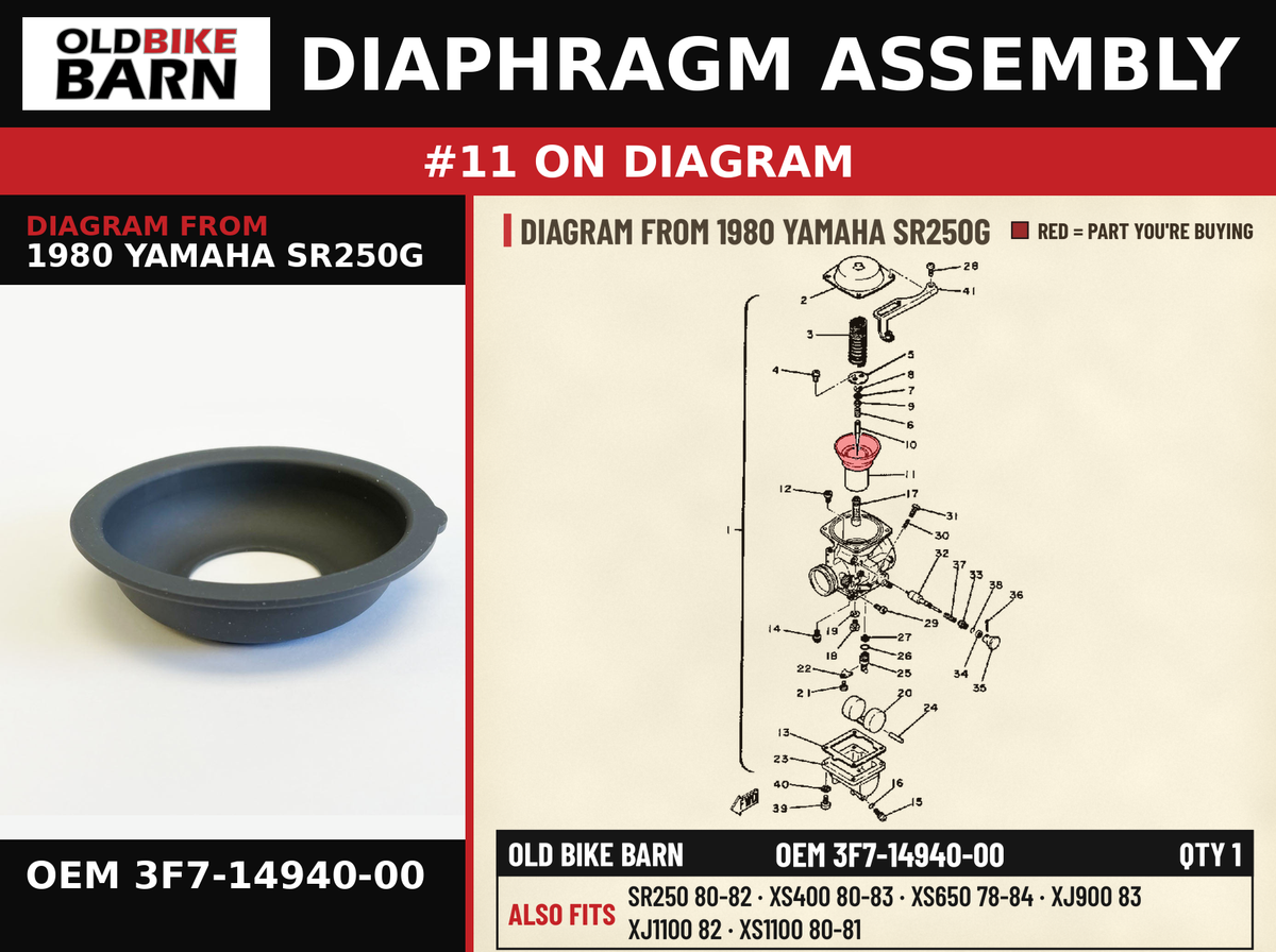 DIAPHRAGM ASSEMBLY OEM 3F7-14940-00 diagram #11 from 1980 YAMAHA SR250G | Old Bike Barn