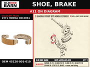 SHOE, BRAKE OEM 45120-001-010 diagram #11 from 1971 HONDA CB100K1 | Old Bike Barn