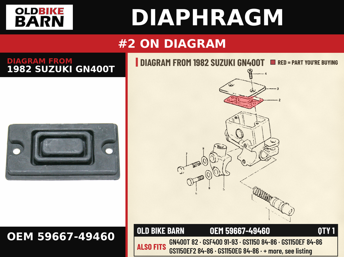 DIAPHRAGM OEM 59667-49460 diagram #2 from 1982 SUZUKI GN400T | Old Bike Barn