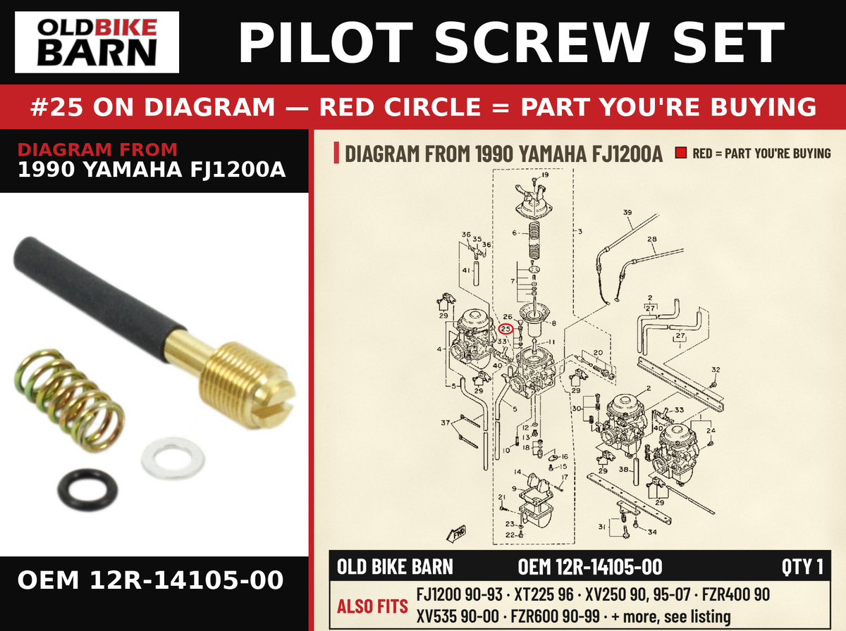 PILOT SCREW SET OEM 12R-14105-00 diagram #25 from 1990 YAMAHA FJ1200A | Old Bike Barn