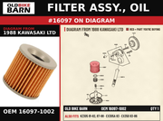 FILTER ASSY., OIL OEM 16097-1002 diagram #16097 from 1988 KAWASAKI LTD | Old Bike Barn