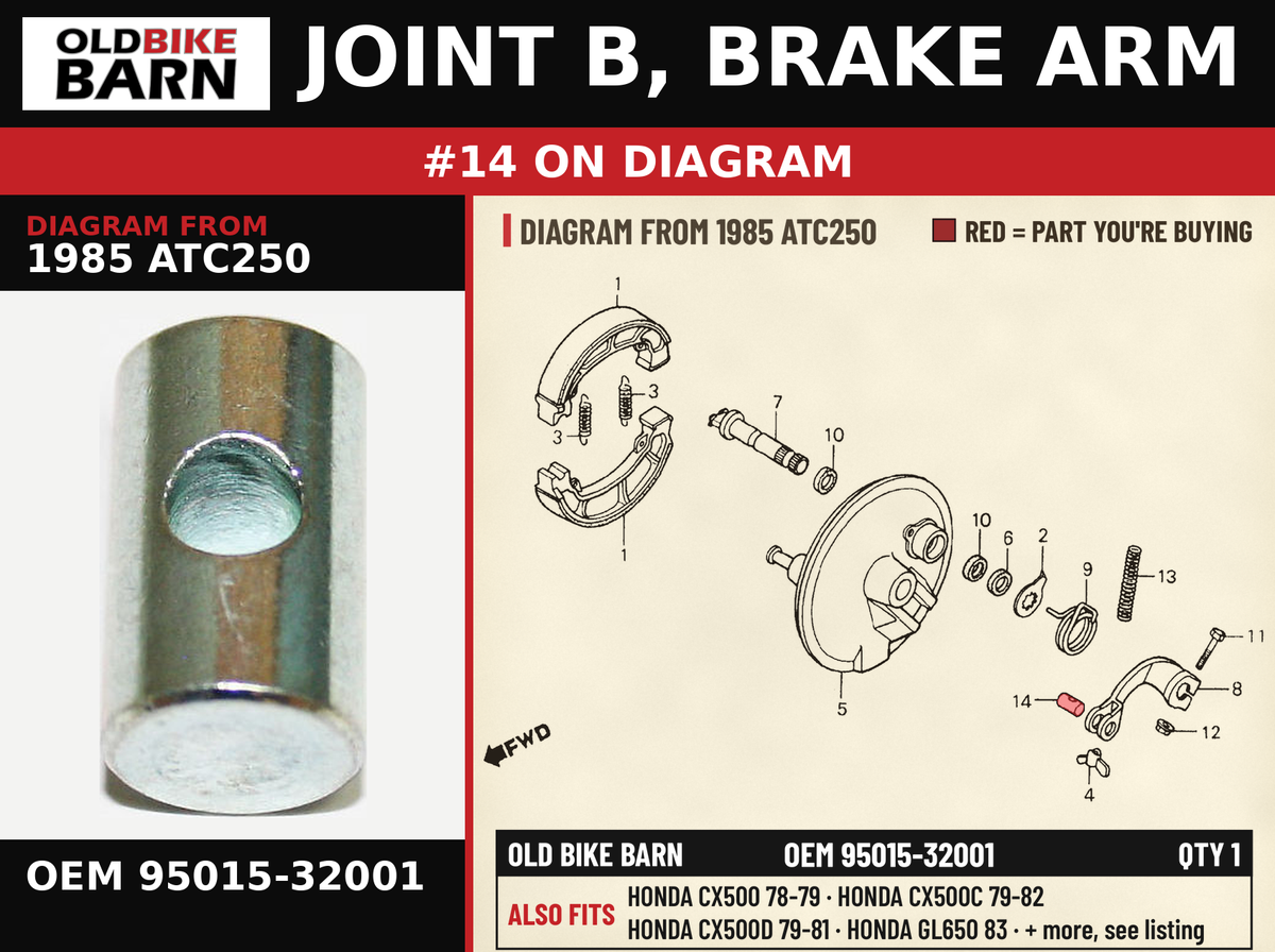 JOINT B, BRAKE ARM OEM 95015-32001 diagram #14 from 1985 ATC250 | Old Bike Barn