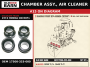 CHAMBER ASSY., AIR CLEANER OEM 17300-333-000 diagram #15 from 1974 HONDA CB350F1 | Old Bike Barn