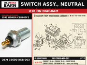 SWITCH ASSY., NEUTRAL OEM 35600-KE8-003 diagram #18 from 1992 HONDA CBR600F2 | Old Bike Barn
