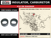 INSULATOR, CARBURETOR OEM 16211-MF5-000 diagram #10 from 1986 HONDA VT500C | Old Bike Barn