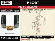 FLOAT OEM 16031-1009 diagram #23 from 1983 KAWASAKI KZ550 | Old Bike Barn