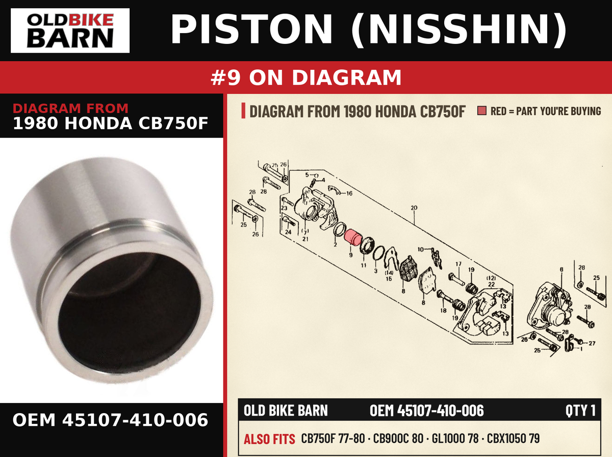 PISTON (NISSHIN) OEM 45107-410-006 diagram #9 from 1980 HONDA CB750F | Old Bike Barn