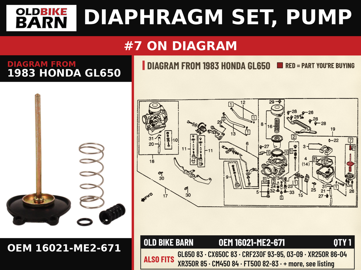 DIAPHRAGM SET, PUMP OEM 16021-ME2-671 diagram #7 from 1983 HONDA GL650 | Old Bike Barn