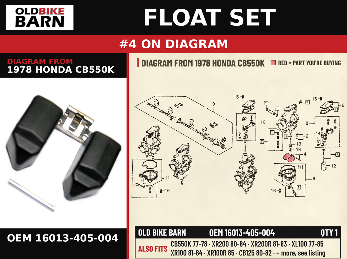 FLOAT SET OEM 16013-405-004 diagram #4 from 1978 HONDA CB550K | Old Bike Barn