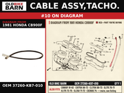 CABLE ASSY,TACHO. OEM 37260-KB7-010 diagram #10 from 1981 HONDA CB900F | Old Bike Barn