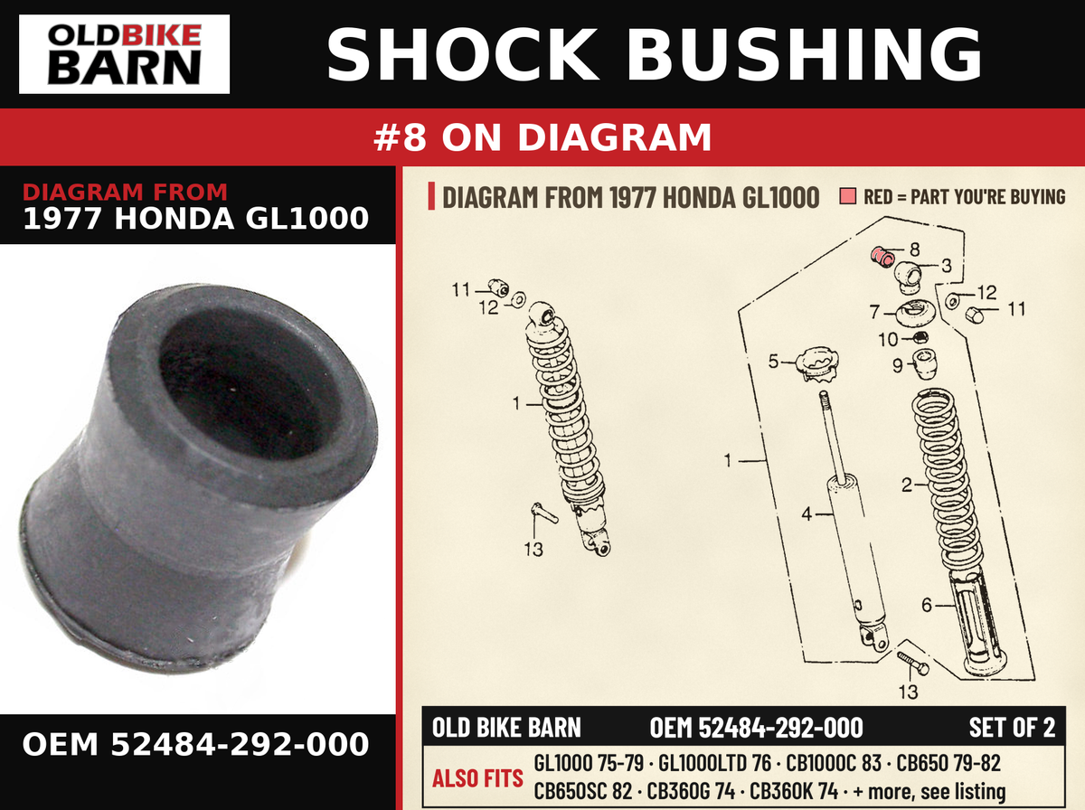 SHOCK BUSHING OEM 52484-292-000 diagram #8 from 1977 HONDA GL1000 | Old Bike Barn