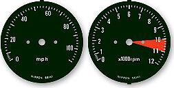 Honda CB350F 1973 Speedo & Tach Face Decal Set MPH