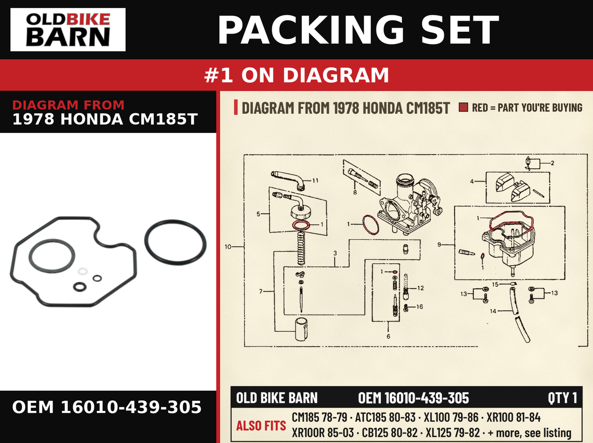 PACKING SET OEM 16010-439-305 diagram #1 from 1978 HONDA CM185T | Old Bike Barn
