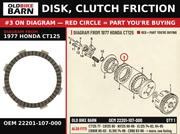 DISK, CLUTCH FRICTION OEM 22201-107-000 diagram #3 from 1977 HONDA CT125 | Old Bike Barn