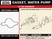 GASKET, WATER PUMP OEM 11396-415-000 diagram #1 from 1983 HONDA CX650C | Old Bike Barn