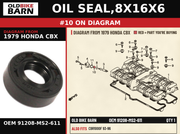 OIL SEAL,8X16X6 OEM 91208-MS2-611 diagram #10 from 1979 HONDA CBX | Old Bike Barn