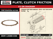 PLATE, CLUTCH FRICTION OEM 13088-030 diagram #3 from 1980 KAWASAKI KZ750E | Old Bike Barn
