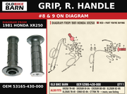 GRIP, R. HANDLE OEM 53165-430-000 diagram #8 & 9 from 1981 HONDA XR250 | Old Bike Barn