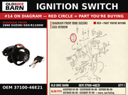 IGNITION SWITCH OEM 37100-46E21 diagram #14 from 1996 SUZUKI GSX-R1100W | Old Bike Barn