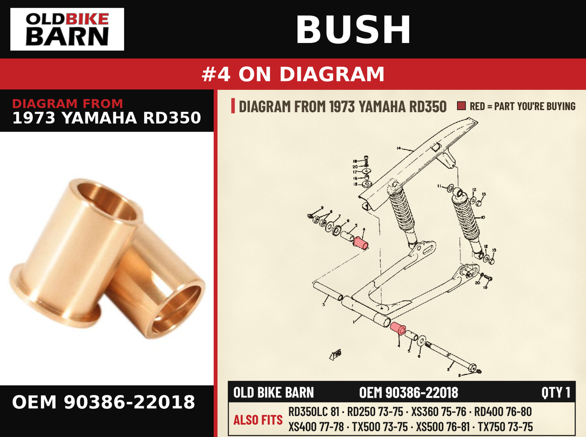 BUSH OEM 90386-22018 diagram #4 from 1973 YAMAHA RD350 | Old Bike Barn