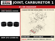 JOINT, CARBURETOR 1 OEM 2F3-13586-01 diagram #1 from 1980 YAMAHA XS850G | Old Bike Barn