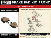 BRAKE PAD KIT, FRONT OEM 22U-W0045-10 diagram #6 from 1982 YAMAHA XJ750J | Old Bike Barn