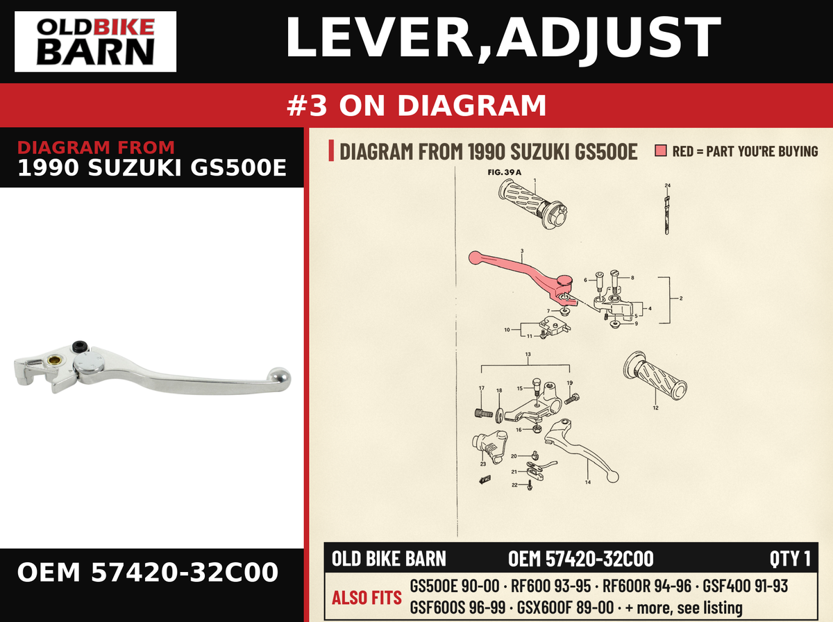 LEVER,ADJUST OEM 57420-32C00 diagram #3 from 1990 SUZUKI GS500E | Old Bike Barn